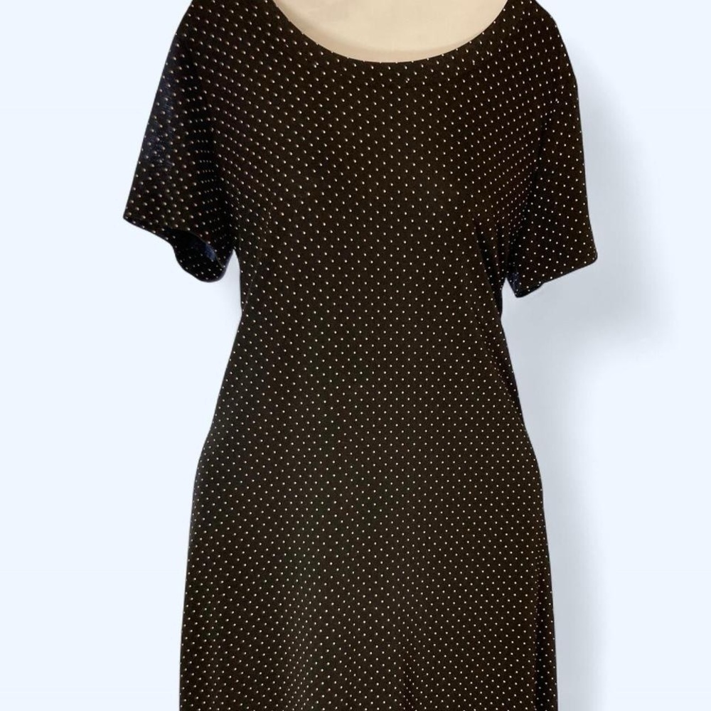Black & white polka dot midi dress w short sleeves scoop neck Ronnie Nicole 6